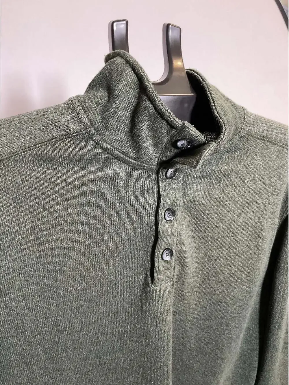 Van Heusen Mock Neck Button Pullover Sweater Mens Size L Olive Green